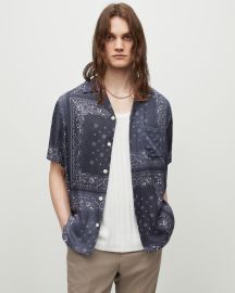 Tikal Short Sleeve Bandana Print Shirt Jet Black ALLSAINTS US at All Saints