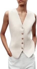 Tiko Miko Womenx27s 2025 V-Neck Sleeveless Knitted Sweater Vest Dressy Button Up Sweater Tank Tops Casual Outfits0711-Beige-S at Womens Clothing store at Amazon