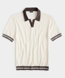 Tipped Cotton-Nylon Mesh Polo in Bisque - Todd Snyder at Todd Snyder