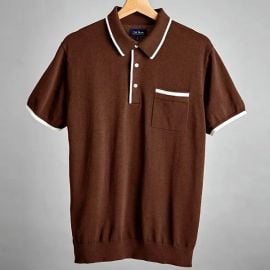 Tipped Cotton Sweater Brown Polo at Tie Bar