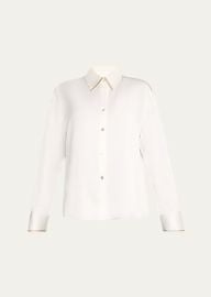 Tipped Slim Long-Sleeve Silk Blouse at Bergdorf Goodman