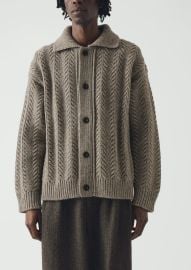 Toast Stone Grey Aran Collared Wool Cardigan WITTMORE at Wittmore