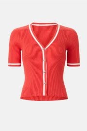 Toccin Red V-Neck Short Sleeve Cardigan at Rent the Runway