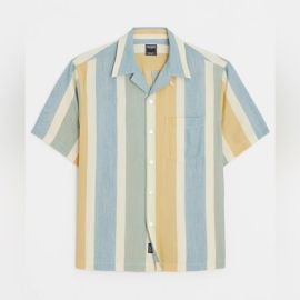 Todd Snyder Shirts Todd Snyder Cropped Relaxed Fit Rayon Capri Shirt Ivory Blue Stripe Size Medium Poshmark at Poshmark