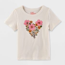 Toddler Adaptive Short Sleeve x27floral Heartx27 Graphic T-shirt - Cat amp Jack Cream 4t Target at Target