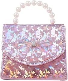 Toddler Elegant Mini Purse for Little Girls Shiny Handbag with Pearl Handle Cute Shoulder Bag for Kids at Amazon
