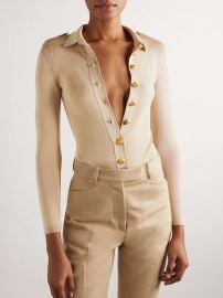 Tom Ford Button Front Polo Bodysuit in Soft Beige at Net a Porter