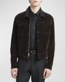 Tom Ford Flocked Denim Western Jacket with Leather Collar at Neiman Marcus