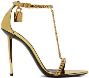 Tom Ford Gold Laminated Heeled Sandals at ssense