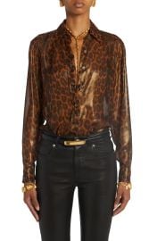 Tom Ford Laminated Leopard Metallic Silk Button Up Shirt at Nordstrom