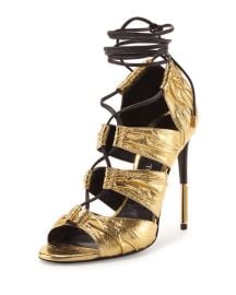 Tom Ford Metallic Laminated Eel Lace Up Sandal Gold at Bergdorf Goodman