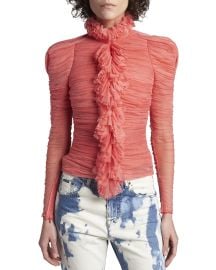 Tom Ford Ruched Ruffle trimmed Blouse In Fluo Coral at Neiman Marcus