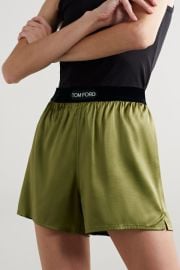 Tom Ford Velvet trimmed Stretch silk Satin Shorts in Green at Net a Porter