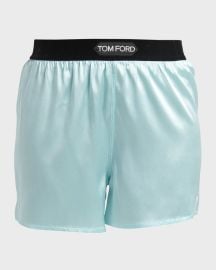 Tom Ford Velvet trimmed Stretch silk Satin Shorts in Green at Neiman Marcus