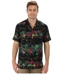 Tommy Bahama Island Modern Fit Palm Selleck SS Camp Shirt Black at Zappos