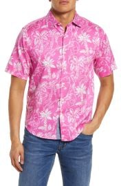 Tommy Bahama Tortola Monkey Sea Monkey Dew Short Sleeve Button-Up Shirt in Very Berry  at Nordstrom