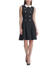 Tommy Hilfiger Contrast-Collar Fit Flare Dress - Macys at Macys