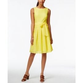 Tommy Hilfiger Illusion-Striped Fit   Flare Dress yellow at Macys