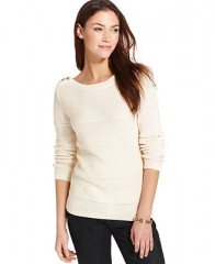 Tommy Hilfiger Long-Sleeve Marled-Knit Button-Shoulder Sweater - Sweaters - Women - Macys at Macys