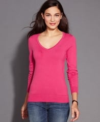 Tommy Hilfiger Long-Sleeve V-Neck Sweater in pink at Macys