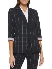 Tommy Hilfiger Plaid Three Quarter Sleeve Blazer at Macys