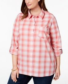 Tommy Hilfiger Plus Size Cotton Plaid Tab-Sleeve Shirt  Created for Macy s Plus Sizes -  Tops - Macy s at Macys