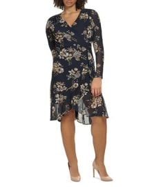 Tommy Hilfiger Plus Size Floral-Print Mesh Faux-Wrap Dress Reviews - Dresses - Plus Sizes - Macys at Macys