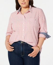 Tommy Hilfiger Plus Size Striped Utility Shirt   Reviews - Women - Macy s at Macys