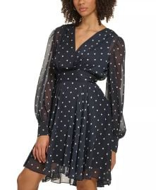 Tommy Hilfiger Polka Dot Chiffon Fit Flare Dress at Macys