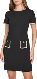 Tommy Hilfiger Women's Short Sleeve Jewel Neck Contrast Piping Mini Shift Dress at Amazon