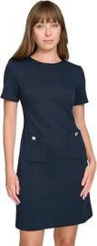 Tommy Hilfiger Women's Short Sleeve Jewel Neck Novelty Button Mini Shift Dress at Amazon