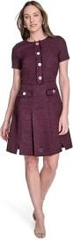 Tommy Hilfiger Women's Soft Hand Boucle Short Sleeve Button Front A-line Dress at Amazon
