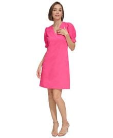 Tommy Hilfiger Womens Blossom Jacquard Puff-Sleeve Dress - Macys at Macys