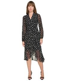 Tommy Hilfiger Womens Dot-Print Faux-Wrap Dress - Macys at Macys