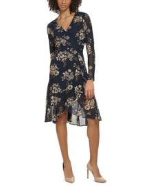 Tommy Hilfiger Womens Floral-Print Mesh Faux-Wrap Dress Reviews - Dresses - Women - Macys at Macys