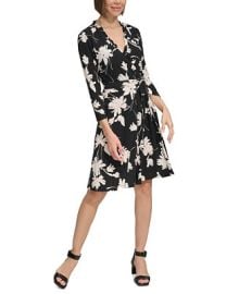 Tommy Hilfiger Womens Floral Ruffle-Neck Wrap Dress - Macys at Macys