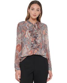 Tommy Hilfiger Womens Paisley Ruffle-Front Blouse at Macys