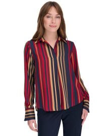 Tommy Hilfiger Womens Printed Collared Long-Sleeve Top - Macys at Macys