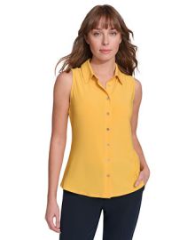 Tommy Hilfiger Womens Solid Button-Down Sleeveless Top - Macys at Macys