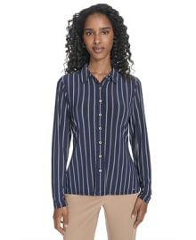 Tommy Hilfiger Womens Striped Knit Long-Sleeve Shirt - Macys at Macys