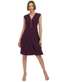 Tommy Hilfiger Womens V-Neck Cap-Sleeve Fit Flare Dress - Macys at Macys