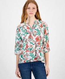 Tommy Hilfiger Womenx27s Floral Split-Neck Top - Macyx27s at Macys