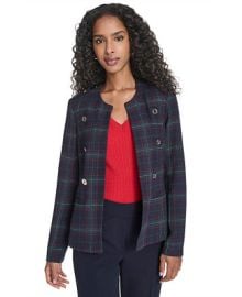Tommy Hilfiger Womenx27s Windowpane Open Front Band Jacket - Macyx27s at Macys