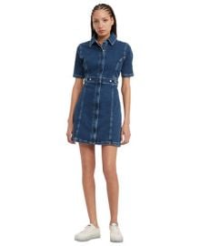 Tommy Jeans Womens Zip-Front Short-Sleeve Denim Dress - Macys at Macys