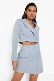 Tonal Crop Blazer  Wrap Mini Skirt Set at Boohoo