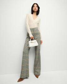 Tonelli Plaid Wide-Leg Pants in Ecru amp Green at Veronica Beard