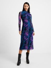 Toni Mesh Gabriella Mock Neck Dress Blue Depths at French Connection