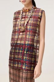 Top - Mixed fibers twill burgundy yellow amp navy blue Fashion CHANEL at Chanel