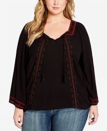 Top:  Plus Size Rogan Embellished Peasant Top by Jessica Simpson at Macys