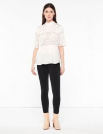 Top With High Collar And Lace Inset at Sandro